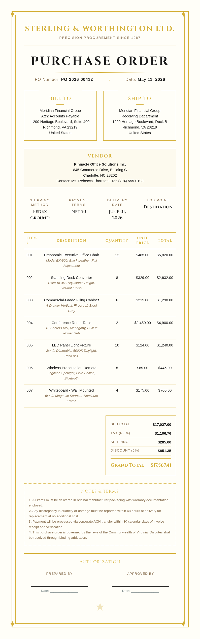 Certificate award Purchase Order